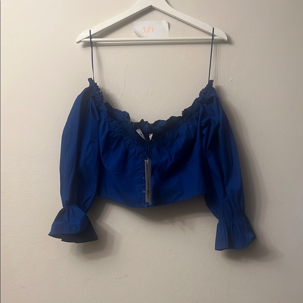 Zara Blue Ruffled Flutter Sleeve Crop Top